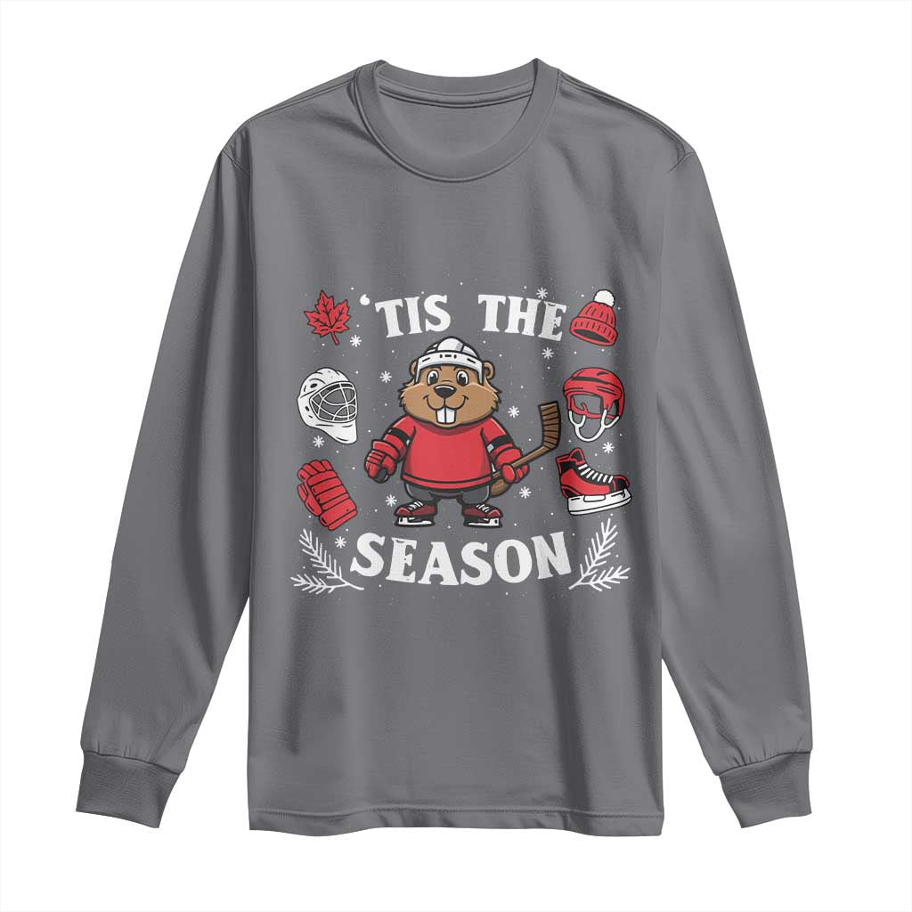 Canadian Ice Hockey Beaver Long Sleeve Shirt Tis The Season Holiday Gift TS12 Charcoal Print Your Wear