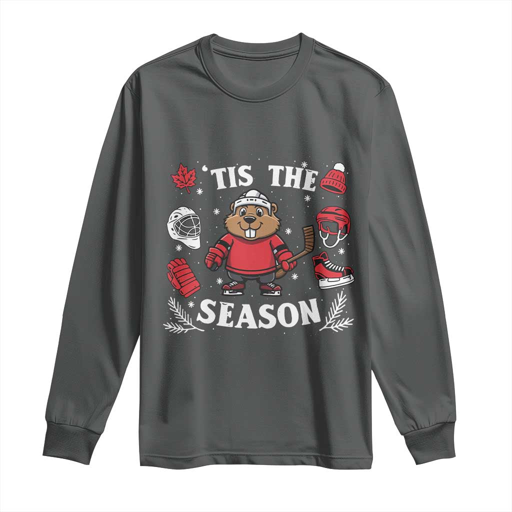 Canadian Ice Hockey Beaver Long Sleeve Shirt Tis The Season Holiday Gift TS12 Dark Heather Print Your Wear
