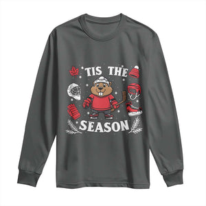 Canadian Ice Hockey Beaver Long Sleeve Shirt Tis The Season Holiday Gift TS12 Dark Heather Print Your Wear