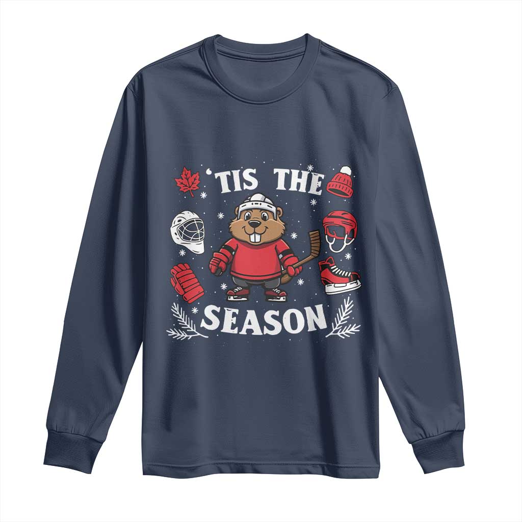 Canadian Ice Hockey Beaver Long Sleeve Shirt Tis The Season Holiday Gift TS12 Navy Print Your Wear