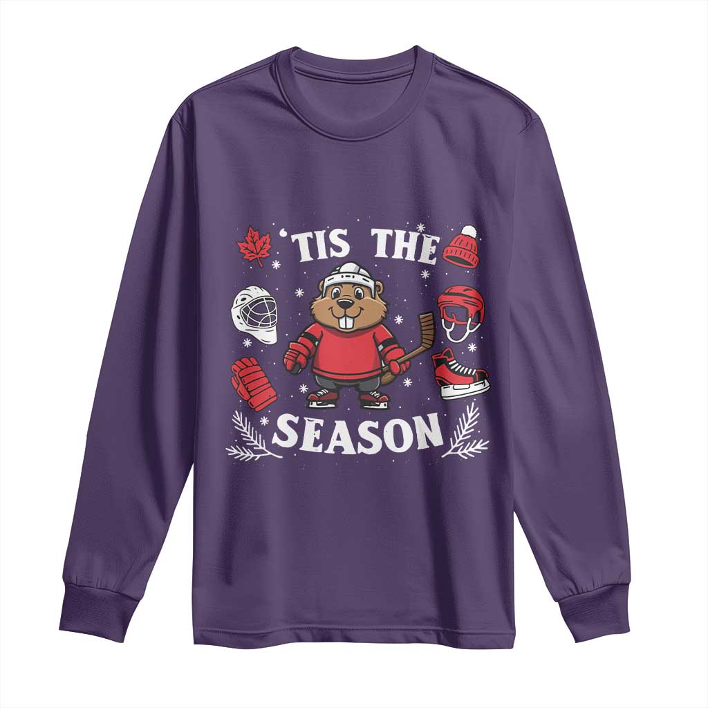 Canadian Ice Hockey Beaver Long Sleeve Shirt Tis The Season Holiday Gift TS12 Purple Print Your Wear