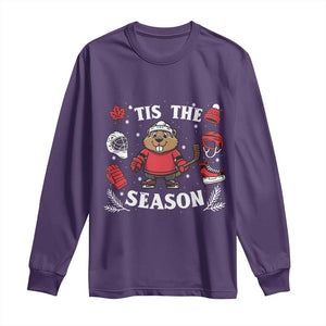 Canadian Ice Hockey Beaver Long Sleeve Shirt Tis The Season Holiday Gift TS12 Purple Print Your Wear