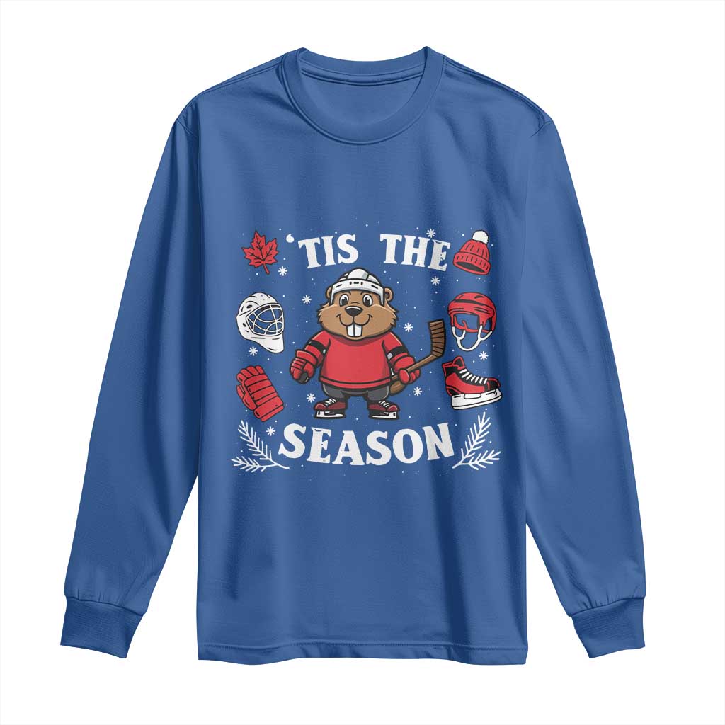 Canadian Ice Hockey Beaver Long Sleeve Shirt Tis The Season Holiday Gift TS12 Royal Blue Print Your Wear