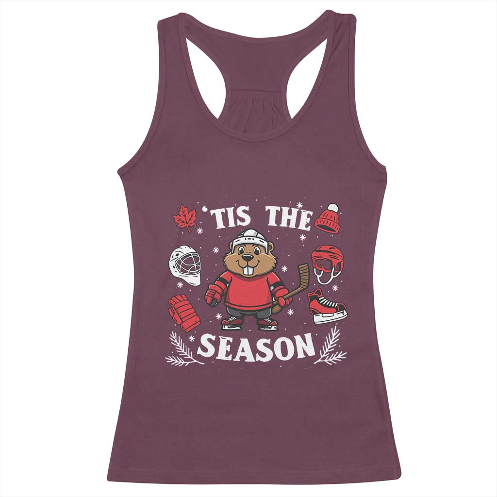 Canadian Ice Hockey Beaver Racerback Tank Top Tis The Season Holiday Gift TS12 Maroon Print Your Wear
