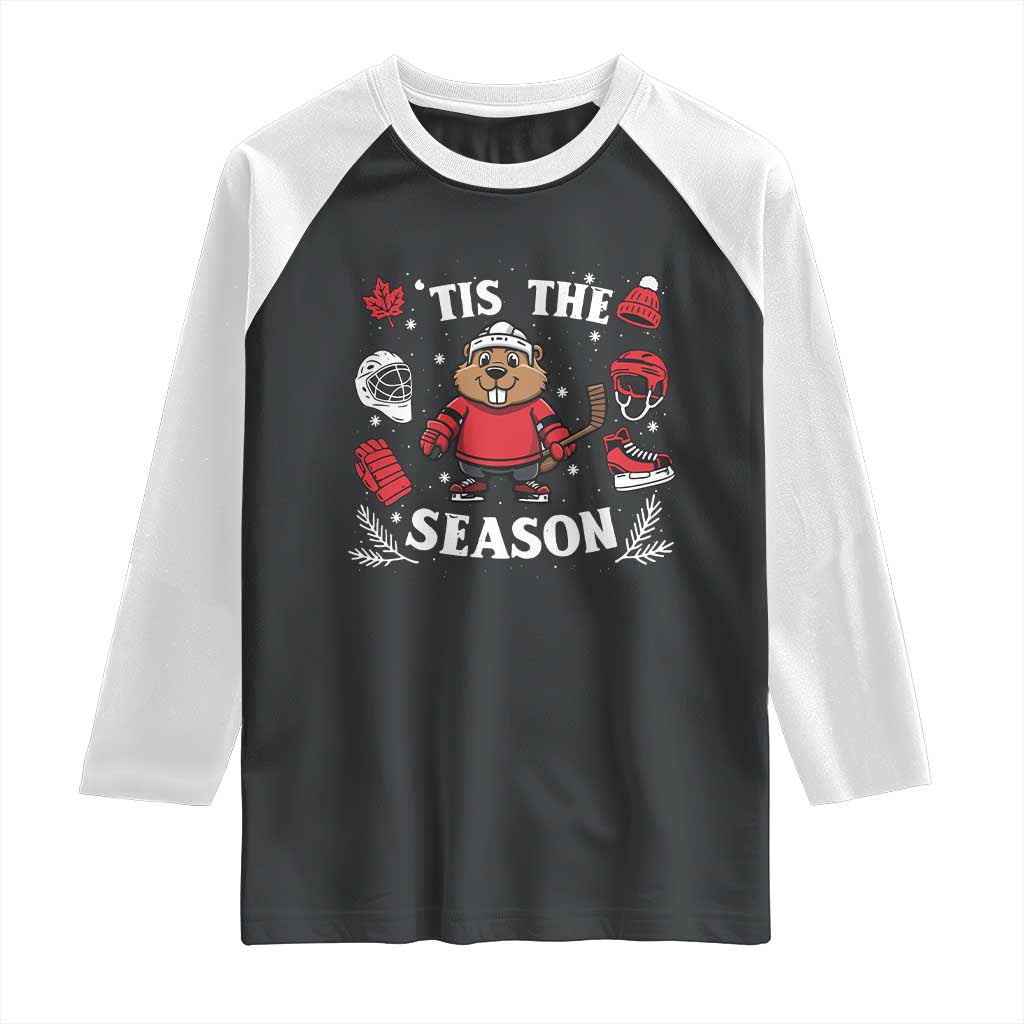 Canadian Ice Hockey Beaver Raglan Shirt Tis The Season Holiday Gift TS12 Black White Print Your Wear