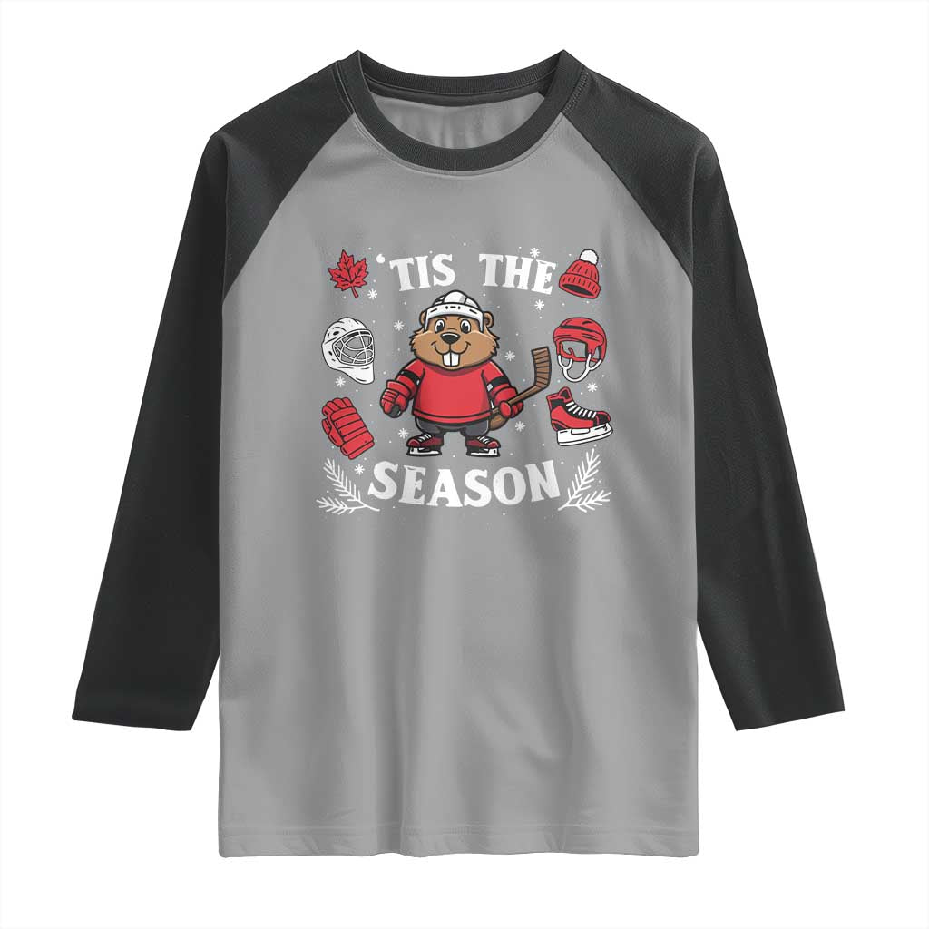 Canadian Ice Hockey Beaver Raglan Shirt Tis The Season Holiday Gift TS12 Sport Gray Black Print Your Wear