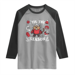 Canadian Ice Hockey Beaver Raglan Shirt Tis The Season Holiday Gift TS12 Sport Gray Black Print Your Wear