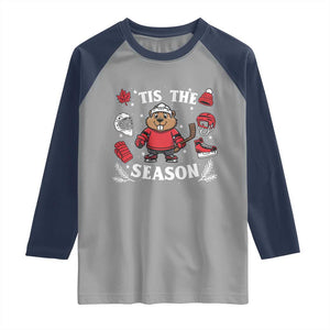 Canadian Ice Hockey Beaver Raglan Shirt Tis The Season Holiday Gift TS12 Sport Gray Navy Print Your Wear