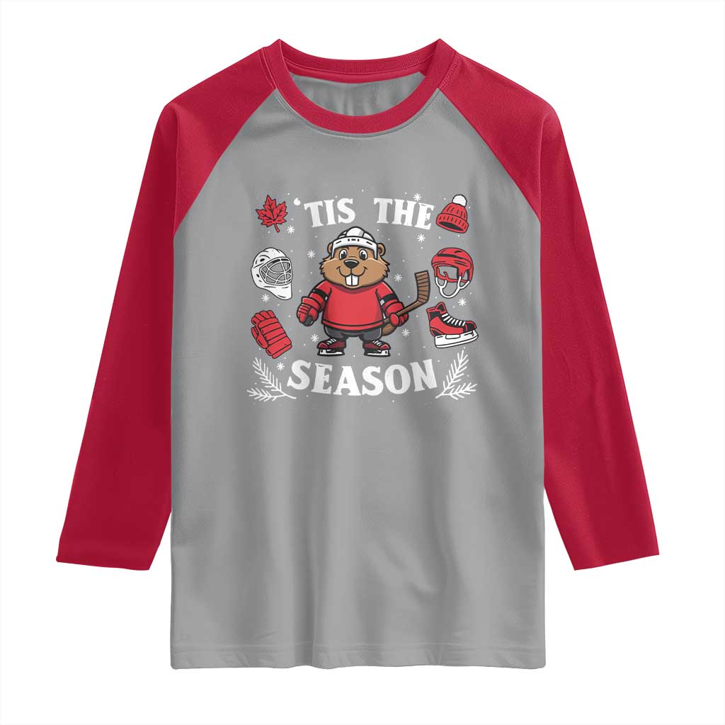 Canadian Ice Hockey Beaver Raglan Shirt Tis The Season Holiday Gift TS12 Sport Gray Red Print Your Wear