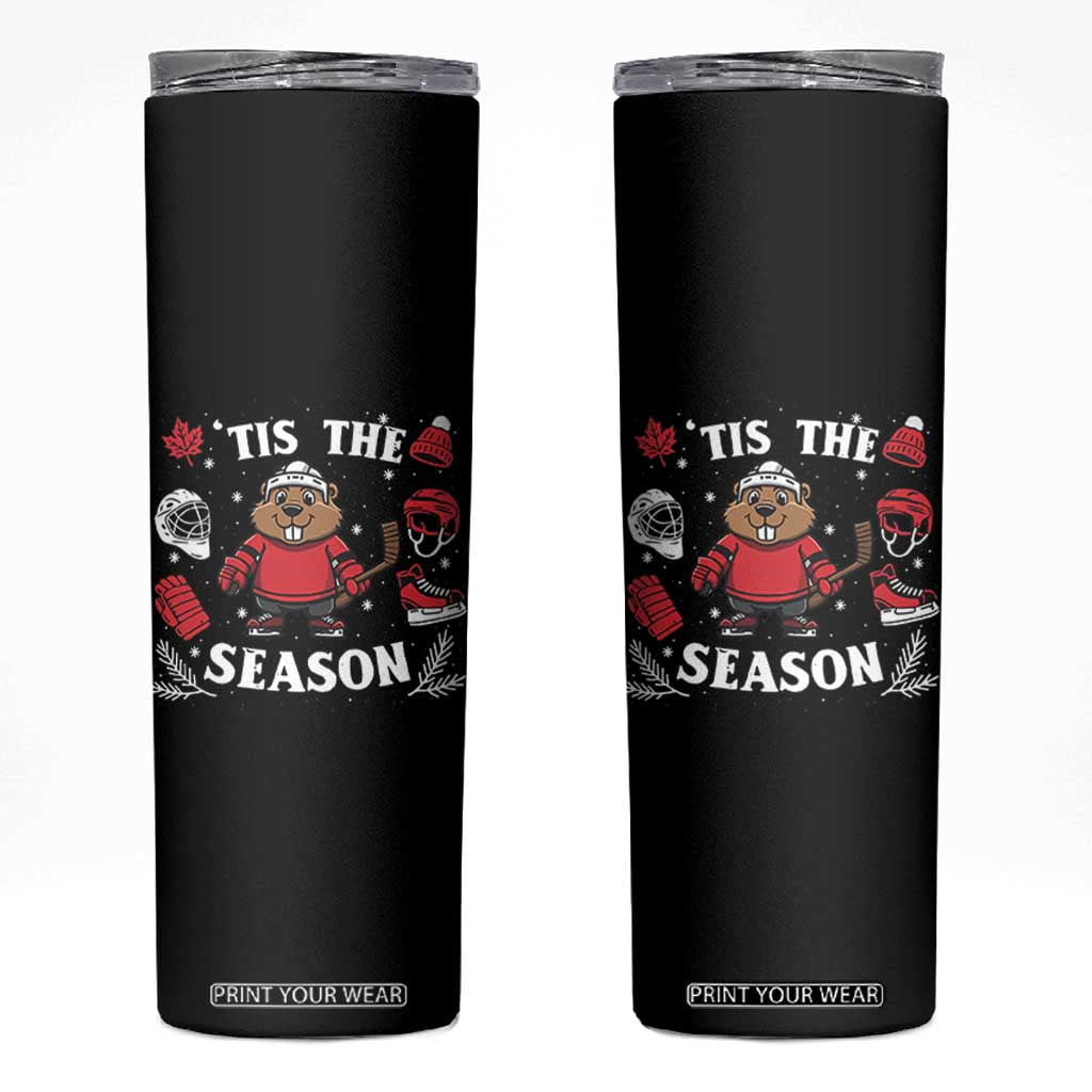 Canadian Ice Hockey Beaver Skinny Tumbler Tis The Season Holiday Gift TS12 Black Print Your Wear