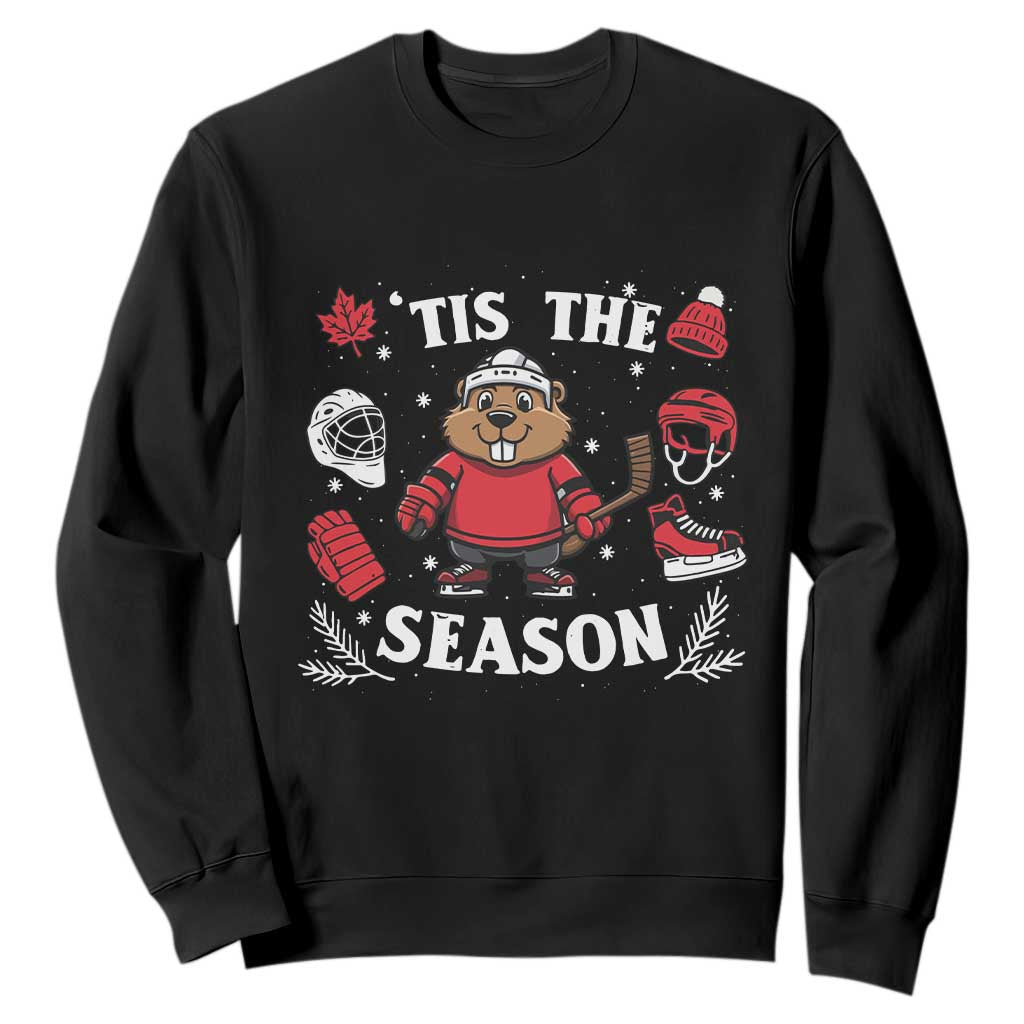 Canadian Ice Hockey Beaver Sweatshirt Tis The Season Holiday Gift TS12 Black Print Your Wear
