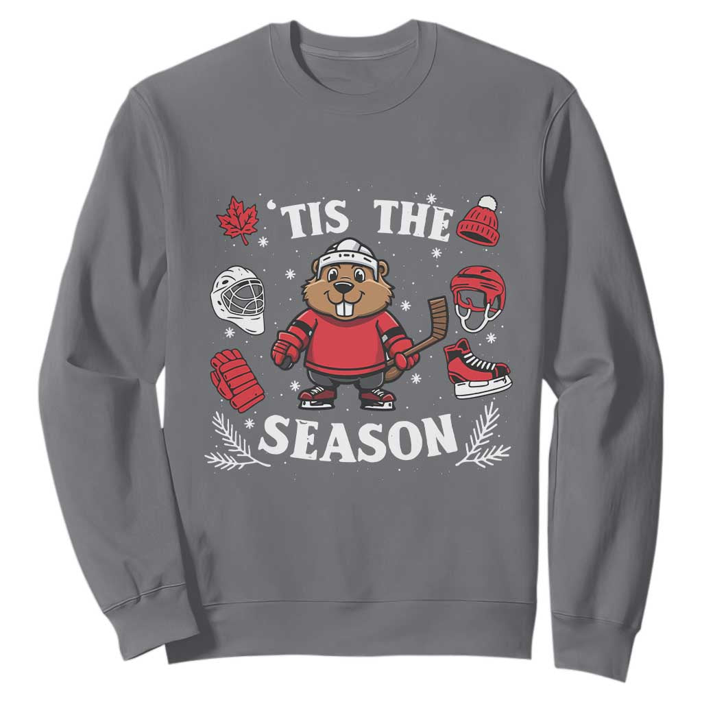 Canadian Ice Hockey Beaver Sweatshirt Tis The Season Holiday Gift TS12 Charcoal Print Your Wear