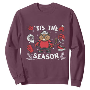Canadian Ice Hockey Beaver Sweatshirt Tis The Season Holiday Gift TS12 Maroon Print Your Wear