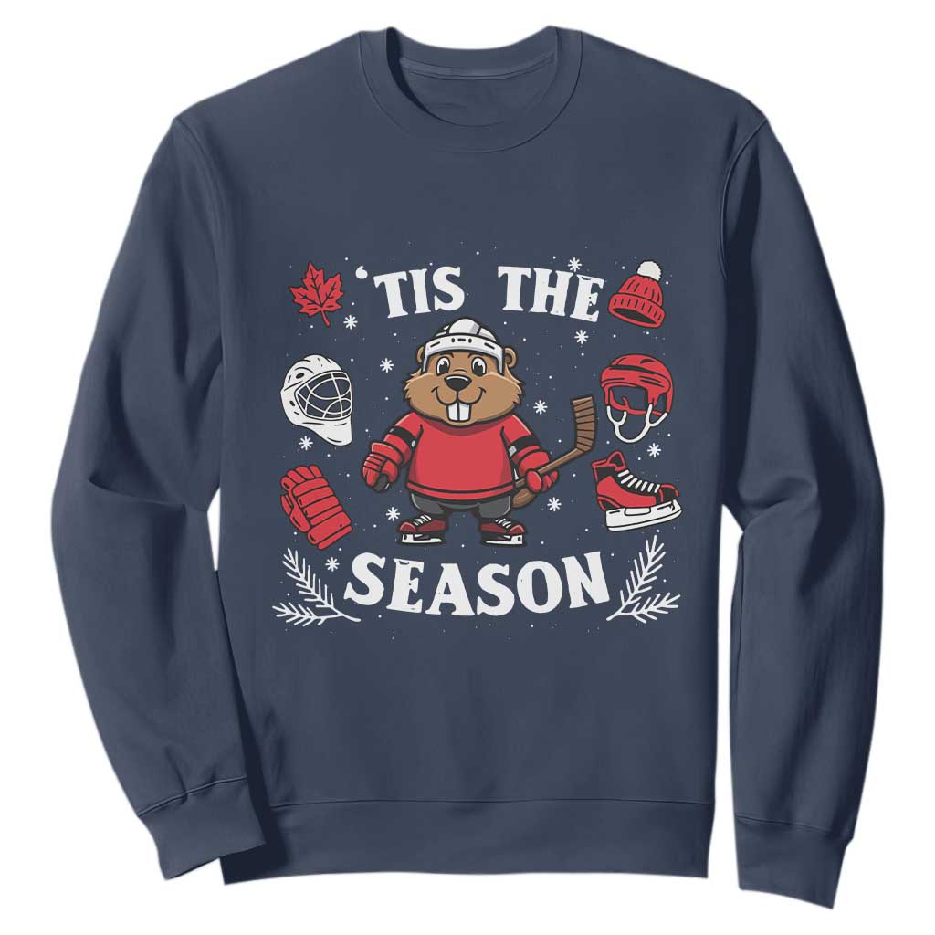 Canadian Ice Hockey Beaver Sweatshirt Tis The Season Holiday Gift TS12 Navy Print Your Wear