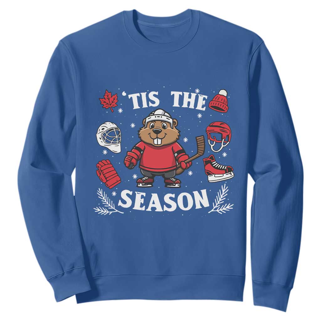 Canadian Ice Hockey Beaver Sweatshirt Tis The Season Holiday Gift TS12 Royal Blue Print Your Wear