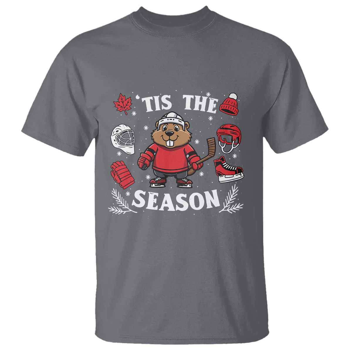 Canadian Ice Hockey Beaver T Shirt Tis The Season Holiday Gift TS12 Charcoal Print Your Wear