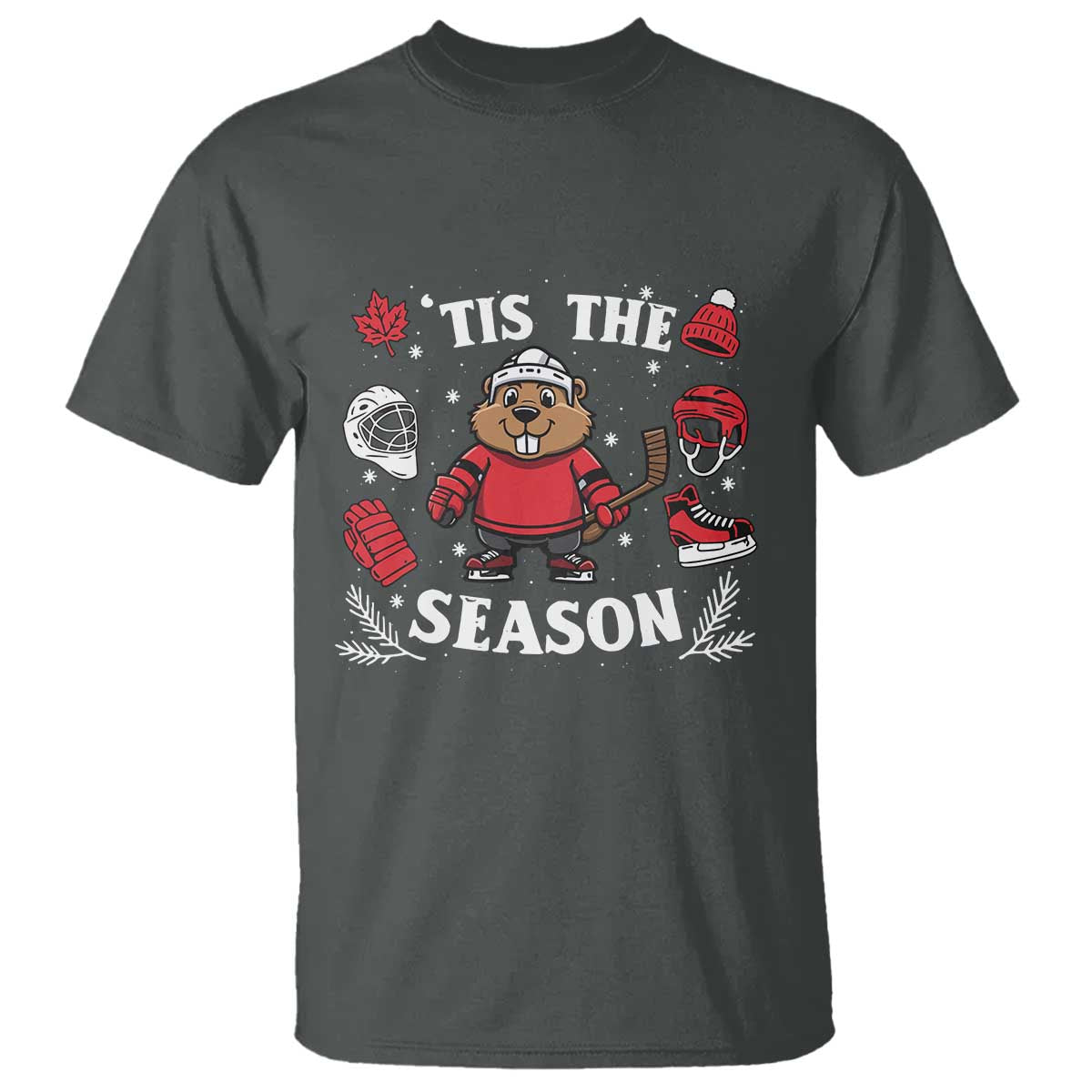 Canadian Ice Hockey Beaver T Shirt Tis The Season Holiday Gift TS12 Dark Heather Print Your Wear