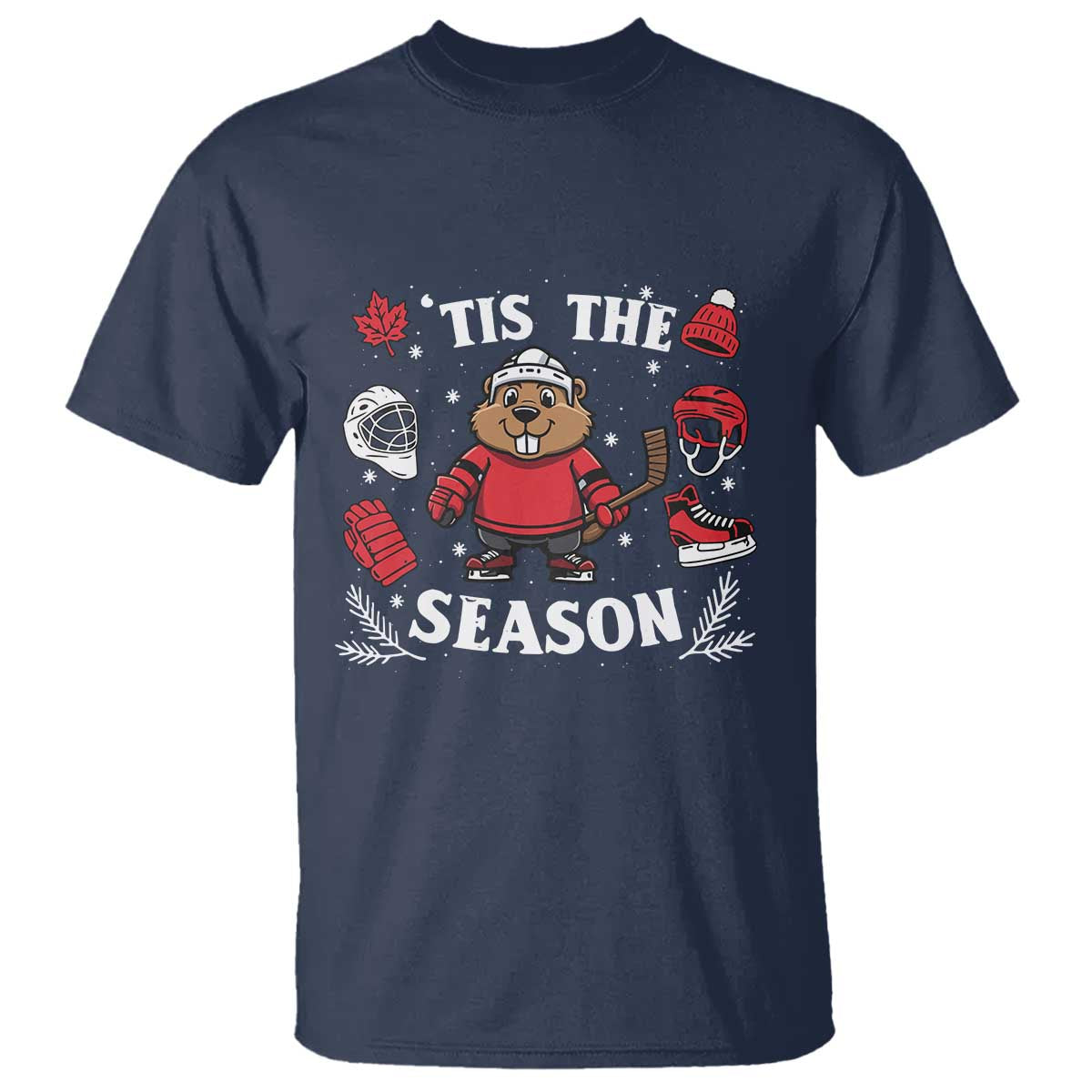 Canadian Ice Hockey Beaver T Shirt Tis The Season Holiday Gift TS12 Navy Print Your Wear