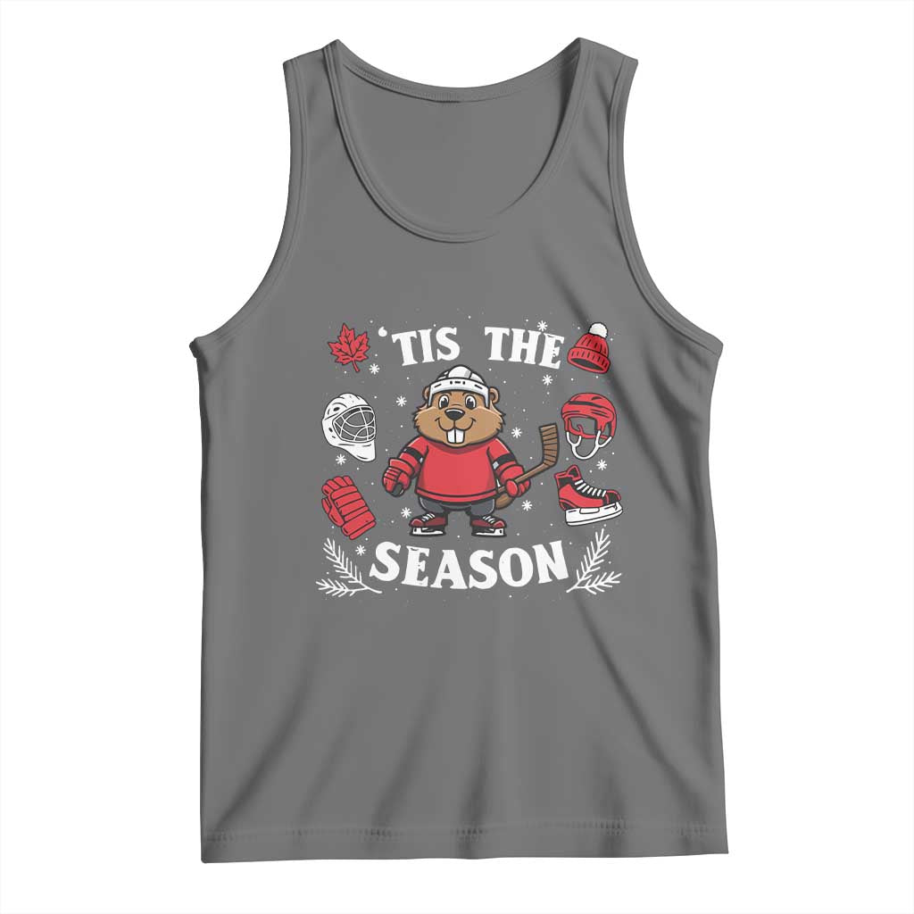 Canadian Ice Hockey Beaver Tank Top Tis The Season Holiday Gift TS12 Black Heather Print Your Wear