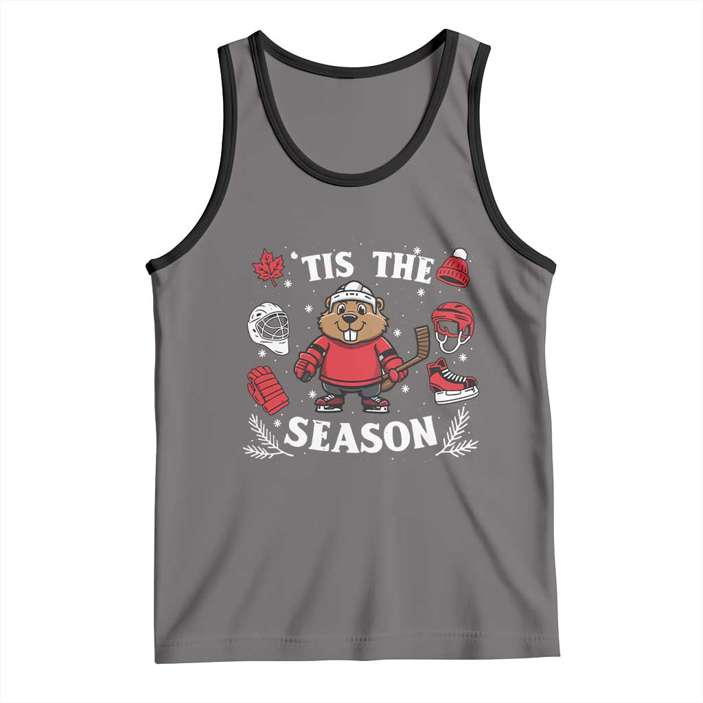 Canadian Ice Hockey Beaver Tank Top Tis The Season Holiday Gift TS12 Deep Heather Black Print Your Wear