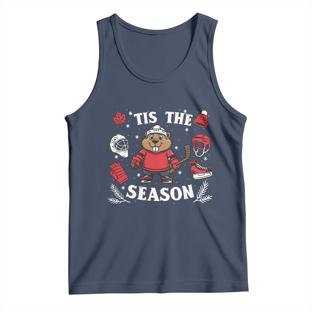 Canadian Ice Hockey Beaver Tank Top Tis The Season Holiday Gift TS12 Navy Print Your Wear