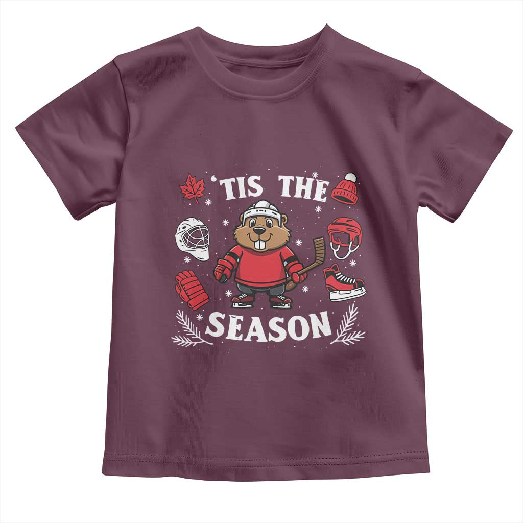 Canadian Ice Hockey Beaver Toddler T Shirt Tis The Season Holiday Gift TS12 Maroon Print Your Wear