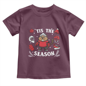 Canadian Ice Hockey Beaver Toddler T Shirt Tis The Season Holiday Gift TS12 Maroon Print Your Wear