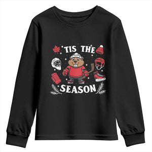 Canadian Ice Hockey Beaver Youth Sweatshirt Tis The Season Holiday Gift TS12 Black Print Your Wear