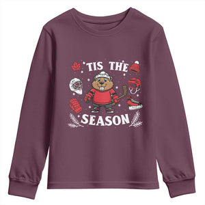 Canadian Ice Hockey Beaver Youth Sweatshirt Tis The Season Holiday Gift TS12 Maroon Print Your Wear
