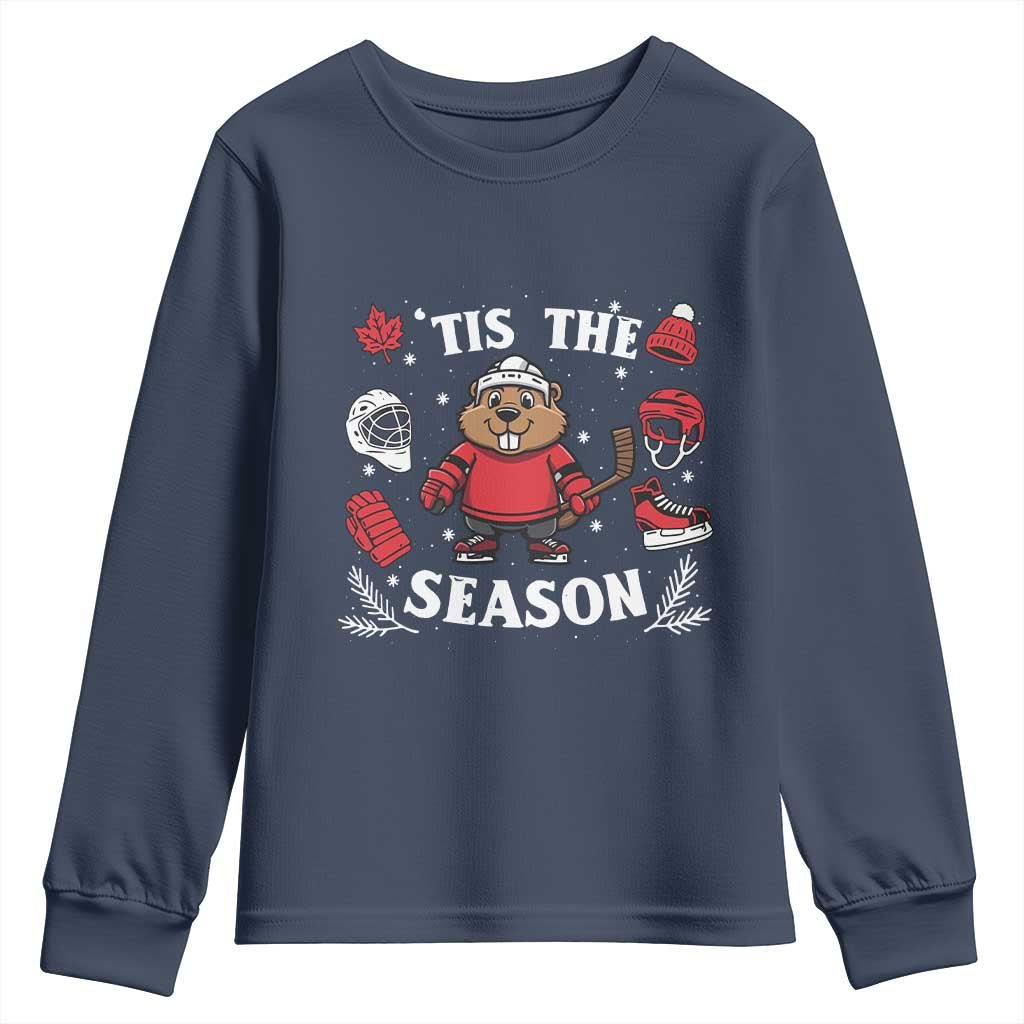 Canadian Ice Hockey Beaver Youth Sweatshirt Tis The Season Holiday Gift TS12 Navy Print Your Wear
