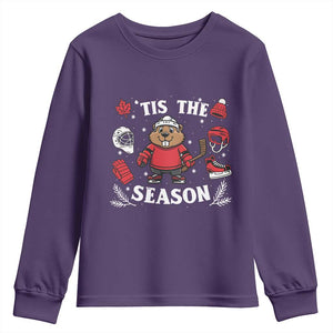 Canadian Ice Hockey Beaver Youth Sweatshirt Tis The Season Holiday Gift TS12 Purple Print Your Wear