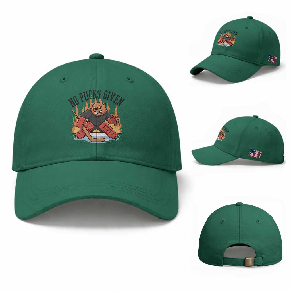 Funny Beaver Ice Hockey Goalie Gift Baseball Cap No Pucks Given TS12 Baseball Cap Universal Fit Irish Green Print Your Wear