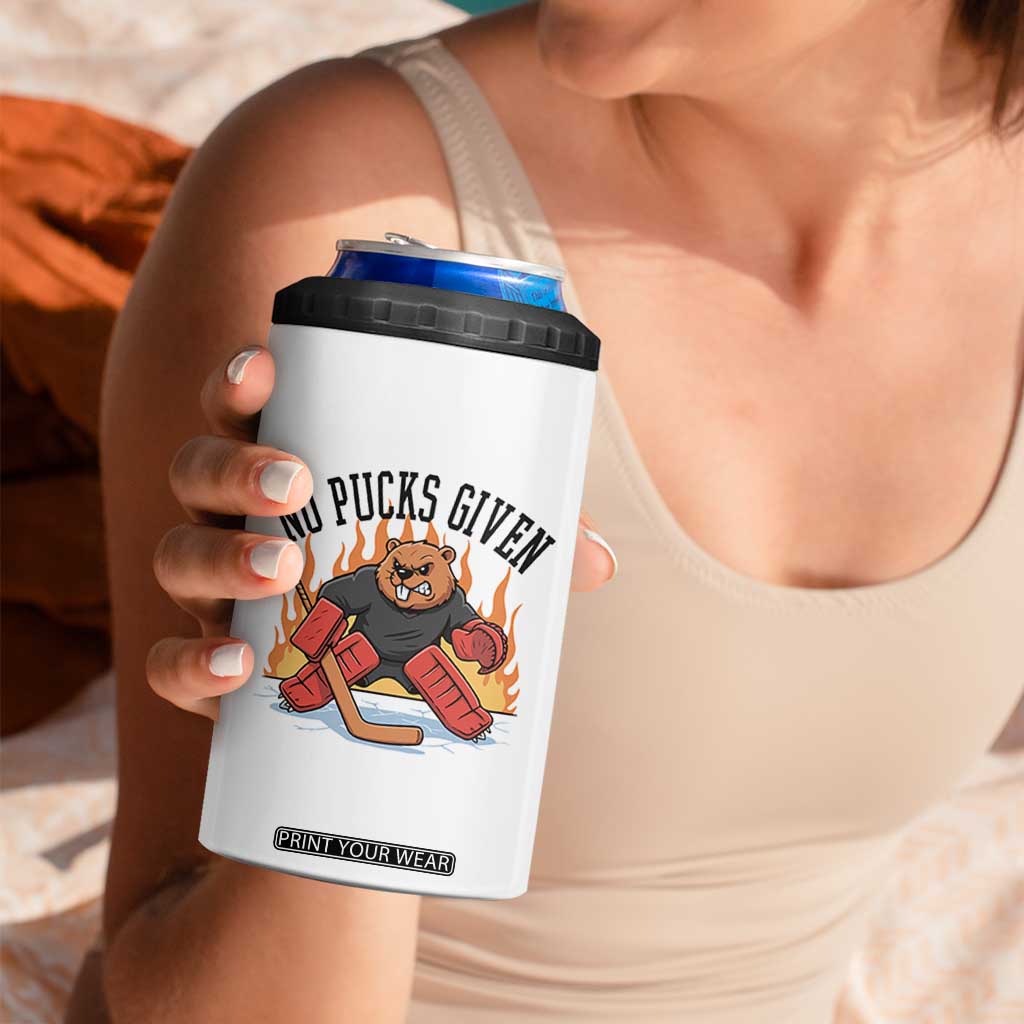 Funny Beaver Ice Hockey Goalie Gift 4 in 1 Can Cooler Tumbler No Pucks Given TS12 Print Your Wear