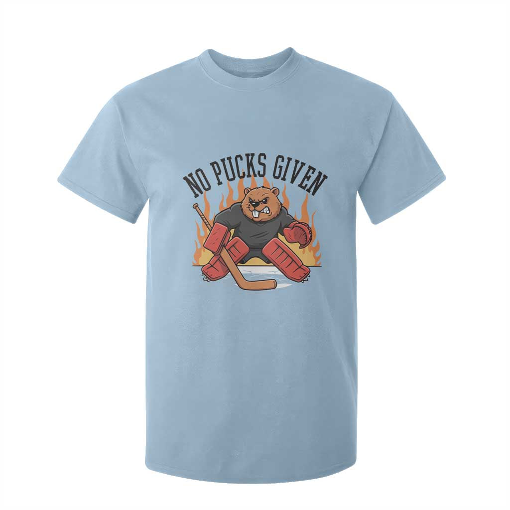 Funny Beaver Ice Hockey Goalie Gift T Shirt For Kid No Pucks Given TS12 Light Blue Print Your Wear