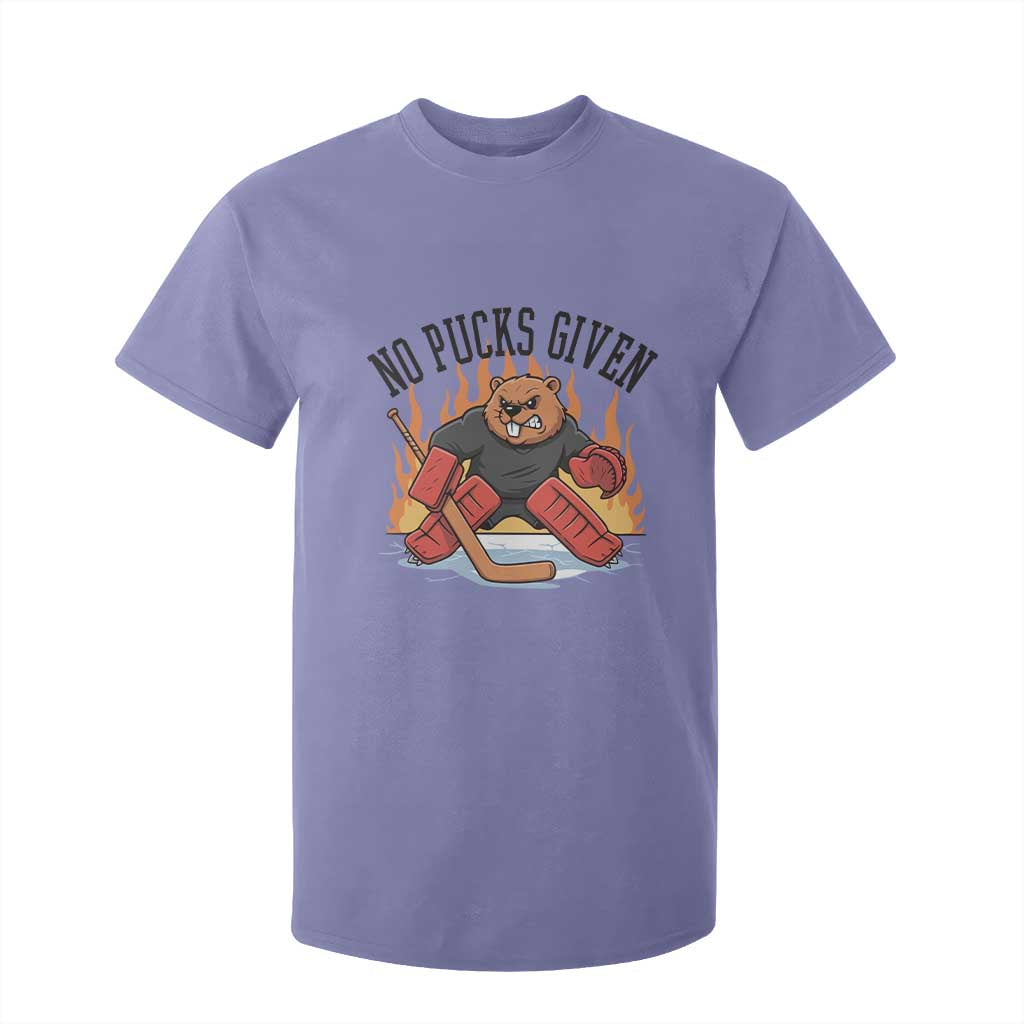 Funny Beaver Ice Hockey Goalie Gift T Shirt For Kid No Pucks Given TS12 Violet Print Your Wear