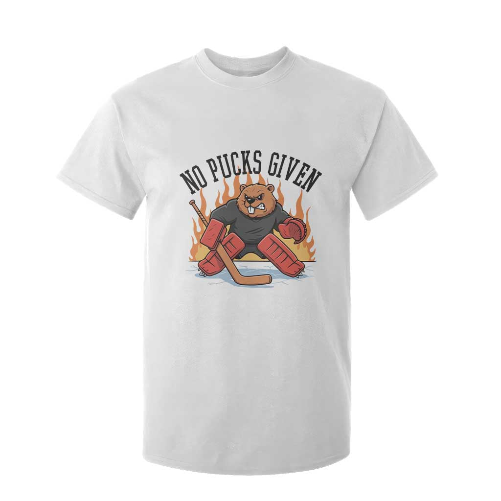 Funny Beaver Ice Hockey Goalie Gift T Shirt For Kid No Pucks Given TS12 White Print Your Wear
