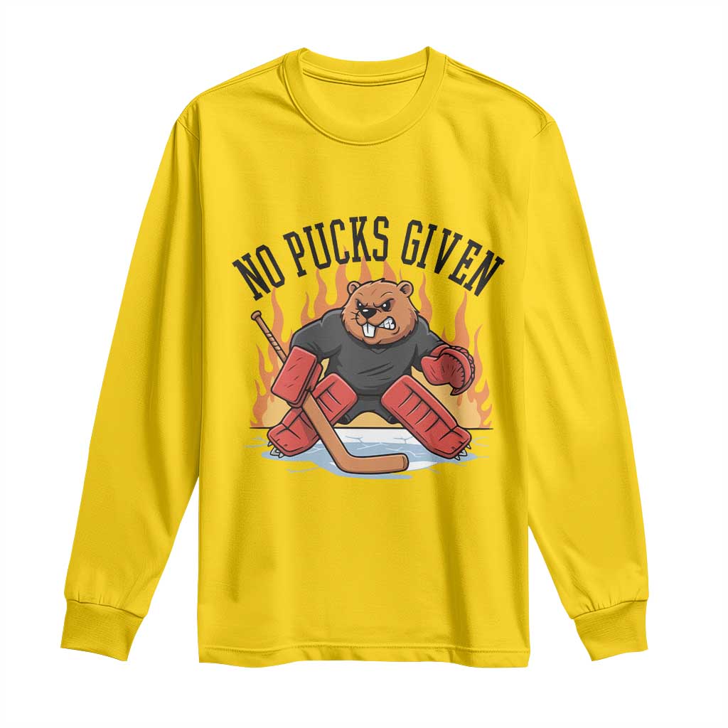 Funny Beaver Ice Hockey Goalie Gift Long Sleeve Shirt No Pucks Given TS12 Daisy Print Your Wear