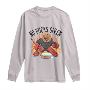 Funny Beaver Ice Hockey Goalie Gift Long Sleeve Shirt No Pucks Given TS12 Ice Gray Print Your Wear