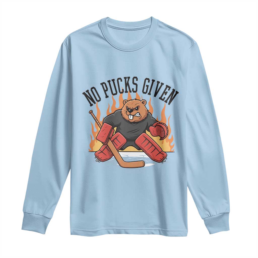 Funny Beaver Ice Hockey Goalie Gift Long Sleeve Shirt No Pucks Given TS12 Light Blue Print Your Wear