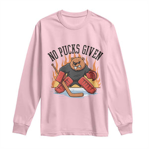 Funny Beaver Ice Hockey Goalie Gift Long Sleeve Shirt No Pucks Given TS12 Light Pink Print Your Wear