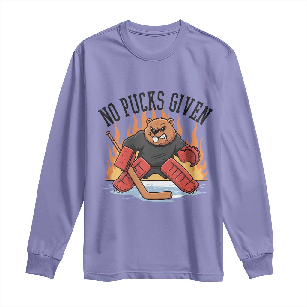 Funny Beaver Ice Hockey Goalie Gift Long Sleeve Shirt No Pucks Given TS12 Violet Print Your Wear