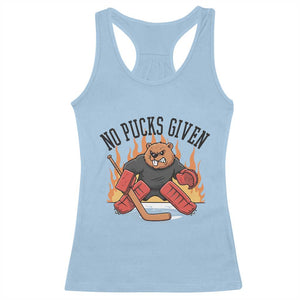 Funny Beaver Ice Hockey Goalie Gift Racerback Tank Top No Pucks Given TS12 Light Blue Print Your Wear