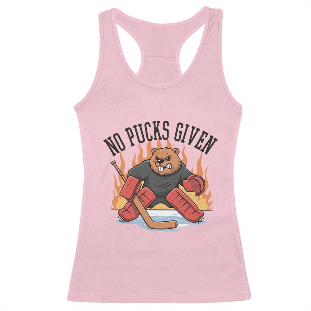 Funny Beaver Ice Hockey Goalie Gift Racerback Tank Top No Pucks Given TS12 Light Pink Print Your Wear