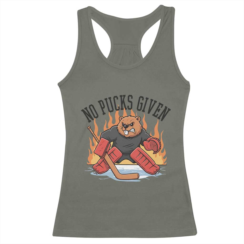 Funny Beaver Ice Hockey Goalie Gift Racerback Tank Top No Pucks Given TS12 Military Green Print Your Wear