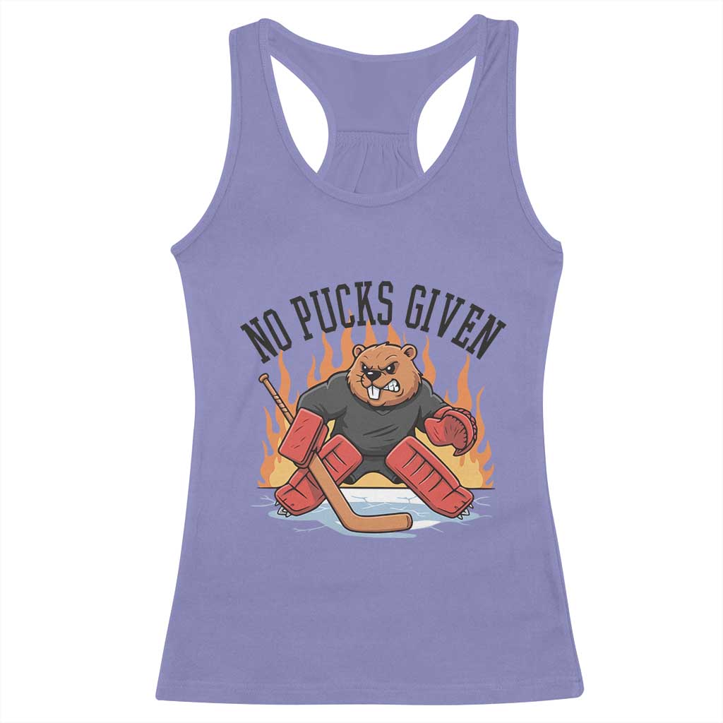 Funny Beaver Ice Hockey Goalie Gift Racerback Tank Top No Pucks Given TS12 Violet Print Your Wear