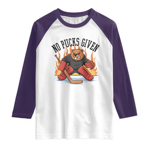 Funny Beaver Ice Hockey Goalie Gift Raglan Shirt No Pucks Given TS12 White Purple Print Your Wear