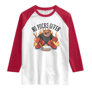 Funny Beaver Ice Hockey Goalie Gift Raglan Shirt No Pucks Given TS12 White Red Print Your Wear
