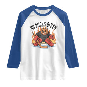 Funny Beaver Ice Hockey Goalie Gift Raglan Shirt No Pucks Given TS12 White Royal Print Your Wear