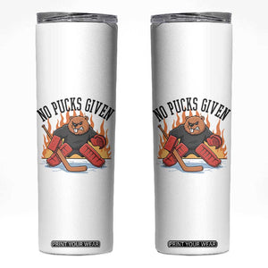 Funny Beaver Ice Hockey Goalie Gift Skinny Tumbler No Pucks Given TS12 White Print Your Wear