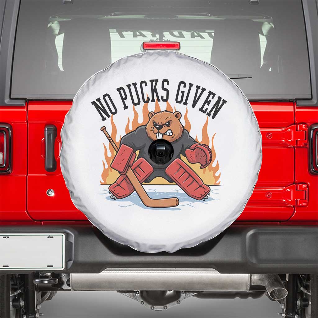 Funny Beaver Ice Hockey Goalie Gift Spare Tire Cover No Pucks Given TS12 White Print Your Wear